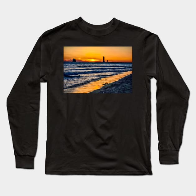 “Grand Haven Lighthouse at Sunset” Long Sleeve T-Shirt by Colette22